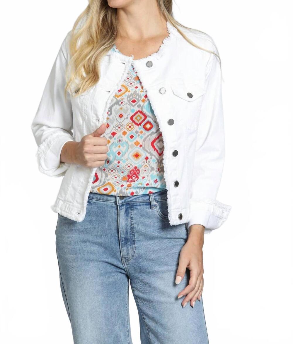 NEW APNY jean jacket with frayed detail in white